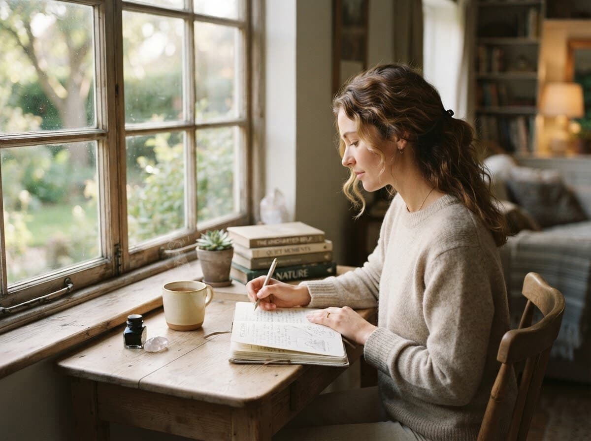 Warm, gentle editorial photograph symbolizing self-reflection and knowing oneself